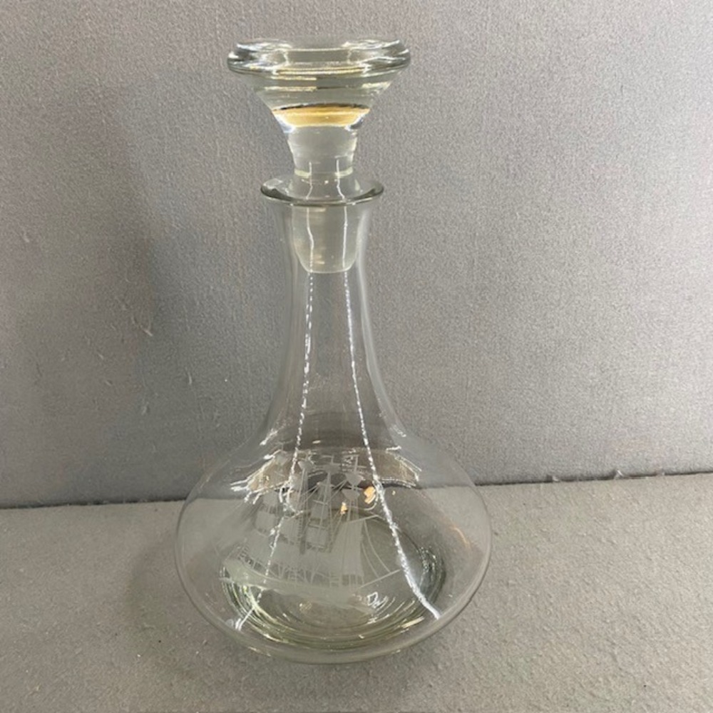 Etched Glass Ship Decanter Nautical‎ Tall Sailing Ship Barware with Stopper